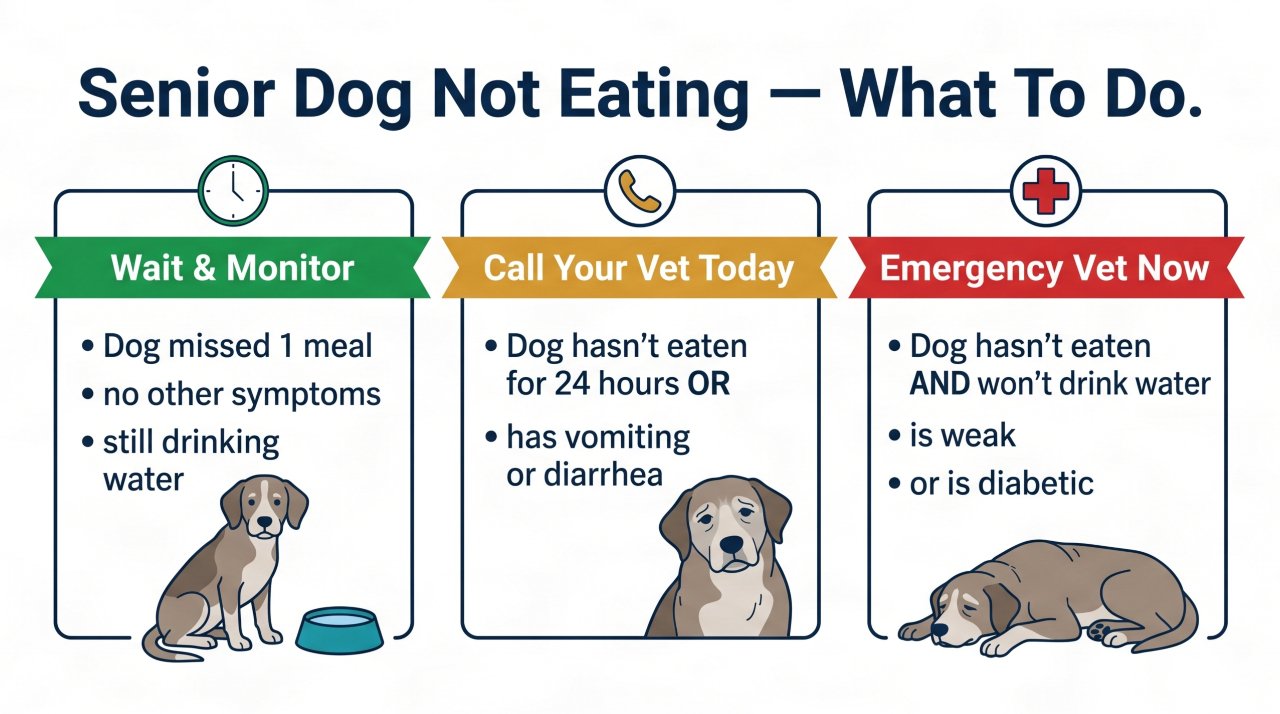 Infographic showing senior dog appetite loss triage guide for owners