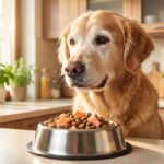 Happy senior golden retriever eating from bowl — best food for senior dogs guide
