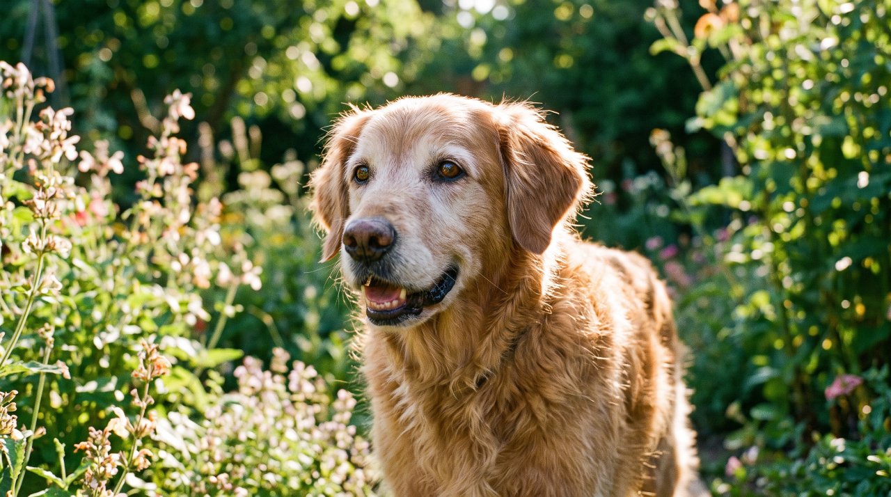 Healthy senior dog outdoors — representing the ideal window for enrolling in Pets Best pet insurance