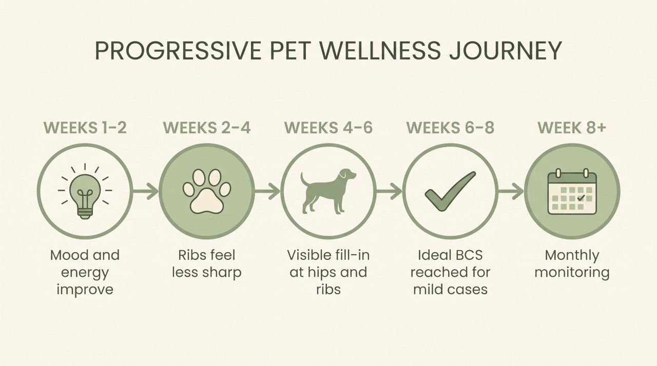 Week by week timeline infographic for safe senior dog weight gain progress