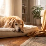Senior golden retriever resting comfortably after taking joint supplements for old dogs