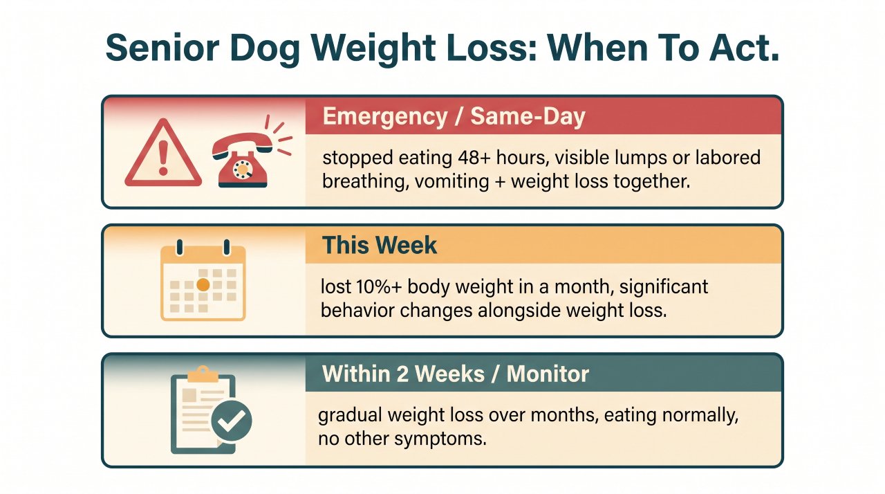 Infographic showing when to call the vet for senior dog weight loss
